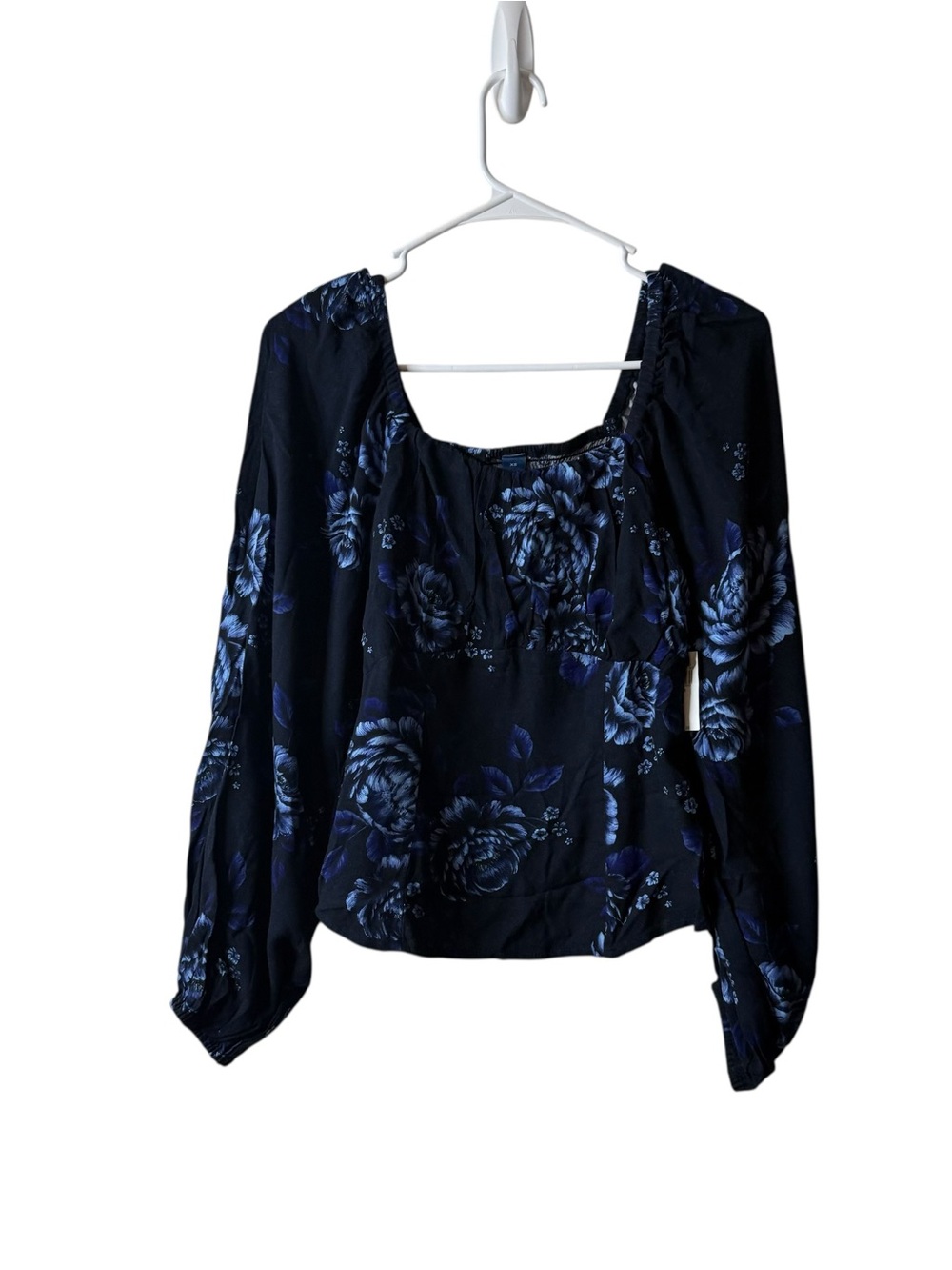 Old Navy Dark Floral Babydoll Square Neck Puff Sleeve Blouse NWT